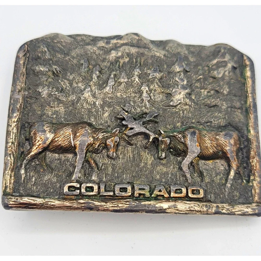 Indiana Metal Craft Colorado Elk Deer Belt Buckle Brass Tone Vtg 10-8 Mens
